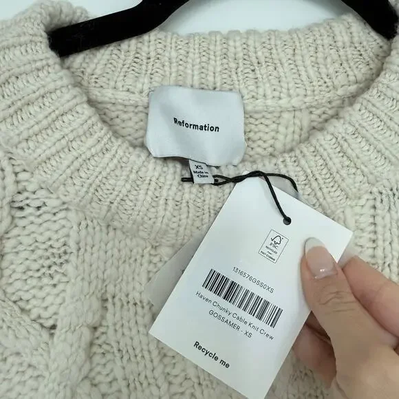 New Reformation Haven Chunky Cable Knit Sweater